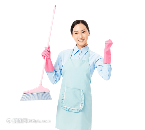 家政服務(wù) 女性掃地時的專業(yè)手勢與加油精神